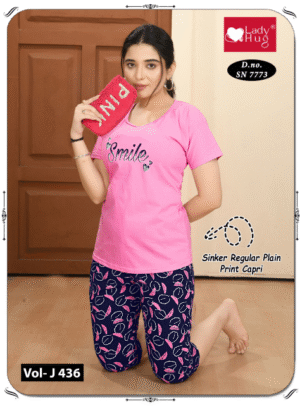 Sinker r/n plain & print capri set SN 7773 (Vol - J 436) - Image 3